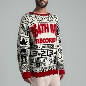 DEATHROW RECORDS Ugly Holiday Pullover All Over Print Sweatshirt Sweater S
